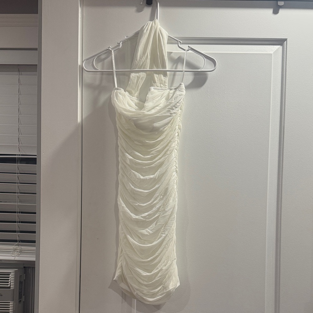 SHEIN Strapless White Ruched Dress